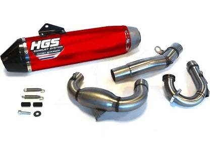 HGS Viertakt-Komplettanlage XF-323 – KTM SX-F 350 / Husqvarna FC 350 2023–2026 – Titan-Rohr / Carbon-Endkappe / Rot