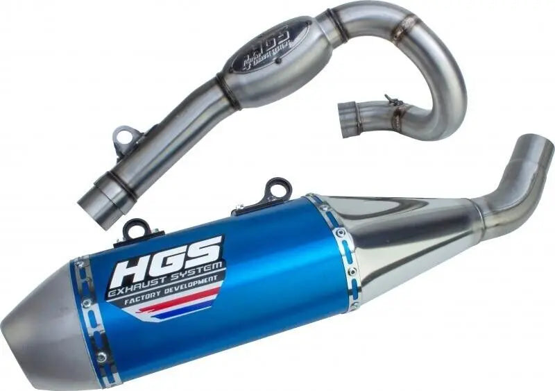 HGS Viertakt-Komplettanlage XF-423 – KTM SX-F 450 / Husqvarna FC 450 2023–2026 – Titan-Rohr / Edelstahl-Endkappe / Blau