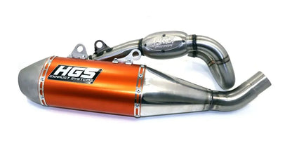 HGS Viertakt-Komplettanlage XF-423 – KTM SX-F 450 / Husqvarna FC 450 2023–2026 – Titan-Rohr / Edelstahl-Endkappe / Orange