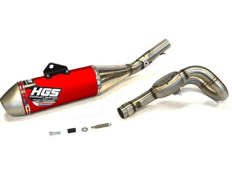 HGS Viertakt-Komplettanlage XF-423 – KTM SX-F 450 / Husqvarna FC 450 2023–2026 – Titan-Rohr / Edelstahl-Endkappe / Rot