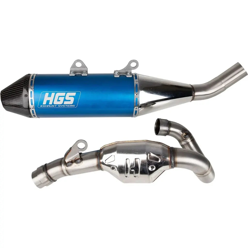 HGS Viertakt-Komplettanlage XF-423 – KTM SX-F 450 / Husqvarna FC 450 2023–2026 – Titan-Rohr / Carbon-Endkappe / Blau