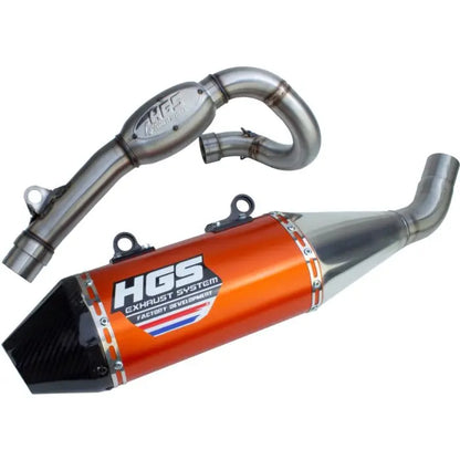 HGS Viertakt-Komplettanlage XF-423 – KTM SX-F 450 / Husqvarna FC 450 2023–2026 – Titan-Rohr / Carbon-Endkappe / Orange
